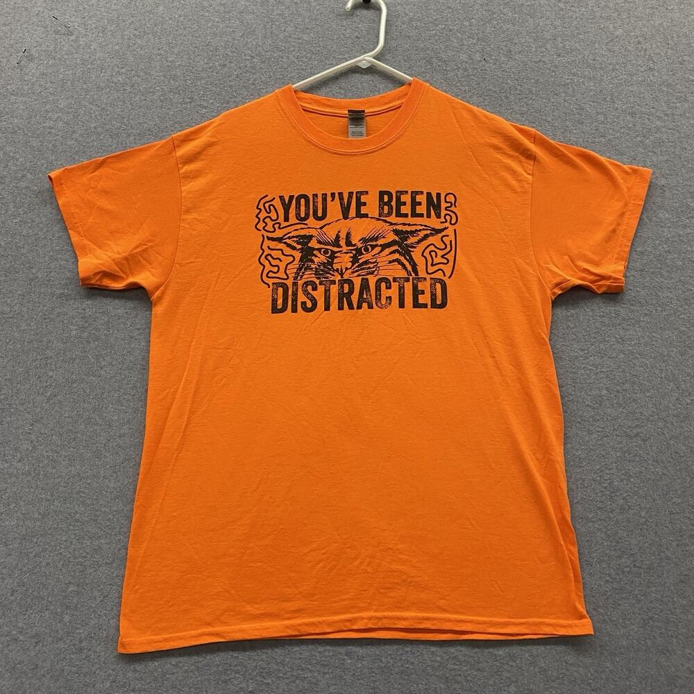 Y2K You’ve Been Distracted Cat Graphic T-Shirt Orange Funny Meme Tee Adult Large